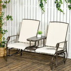 Balançoire de jardin Outsunny 2 places avec table centrale, cadre en acier pour jardin, terrasse, beige