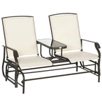 Balançoire de jardin Outsunny 2 places avec table centrale, cadre en acier pour jardin, terrasse, beige