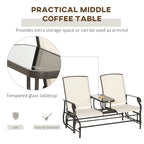 Balançoire de jardin Outsunny 2 places avec table centrale, cadre en acier pour jardin, terrasse, beige