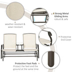 Balançoire de jardin Outsunny 2 places avec table centrale, cadre en acier pour jardin, terrasse, beige
