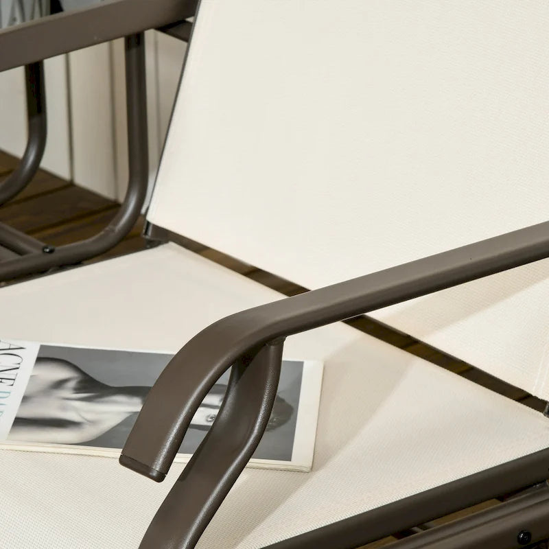Balançoire de jardin Outsunny 2 places avec table centrale, cadre en acier pour jardin, terrasse, beige