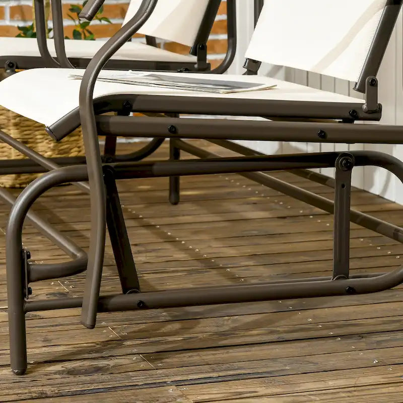 Balançoire de jardin Outsunny 2 places avec table centrale, cadre en acier pour jardin, terrasse, beige
