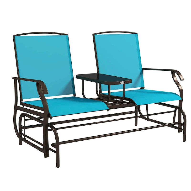 Balançoire de jardin Outsunny 2 places avec table centrale, cadre en acier pour jardin, terrasse, beige