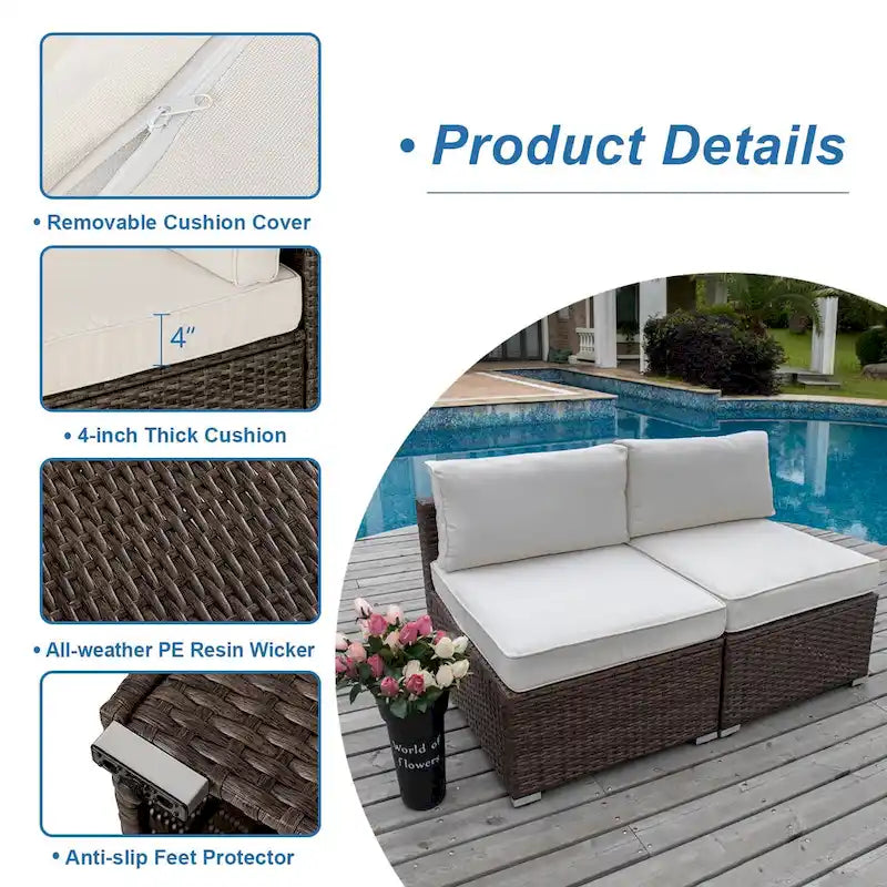 COSIEST Ensemble de 2 fauteuils de patio sans accoudoirs supplémentaires pour sectionnel