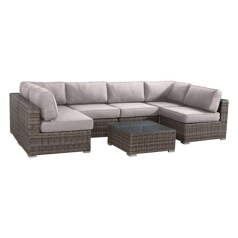 Ensemble de 7 meubles de jardin modulaires en rotin Sunbrella de qualité hôtelière