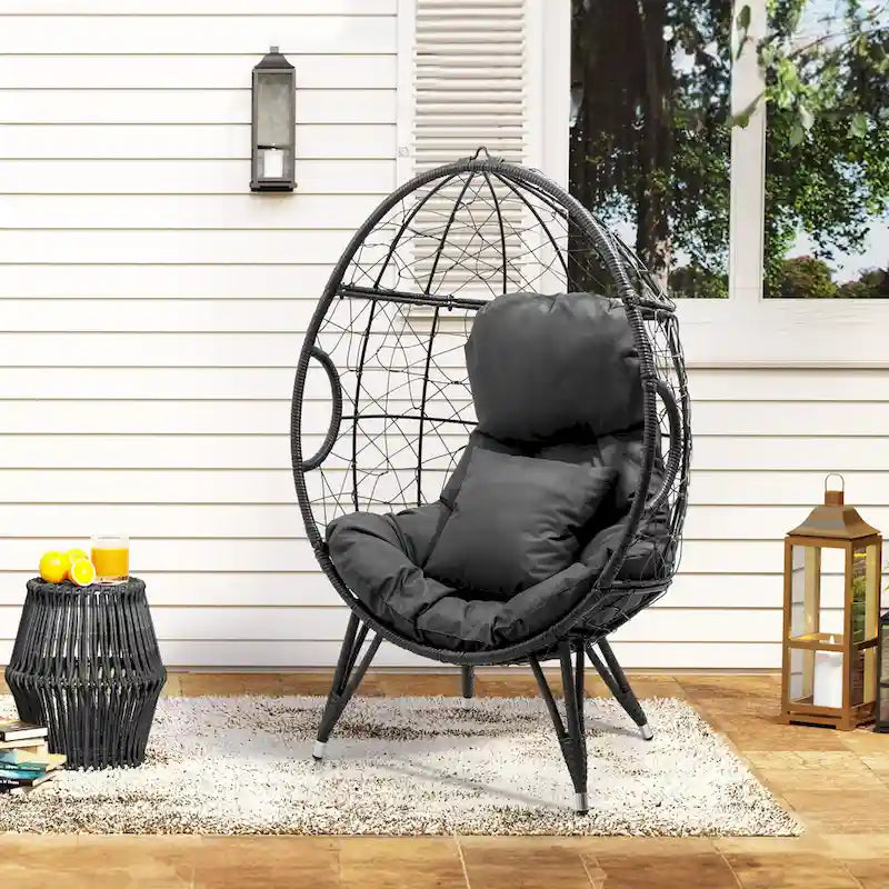 Fauteuil suspendu de jardin en forme d'œuf en osier ou fauteuil suspendu en rotin PE avec coussin – 28 P x 39 L x 60 H