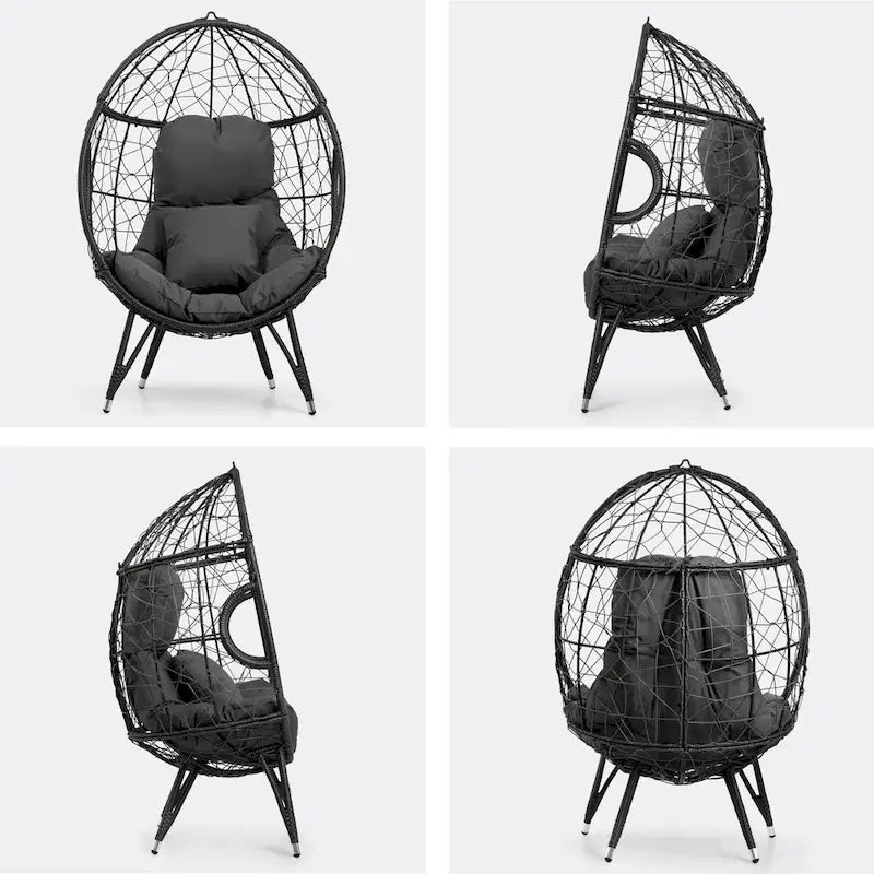 Fauteuil suspendu de jardin en forme d'œuf en osier ou fauteuil suspendu en rotin PE avec coussin – 28 P x 39 L x 60 H