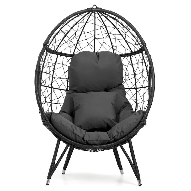 Fauteuil suspendu de jardin en forme d'œuf en osier ou fauteuil suspendu en rotin PE avec coussin – 28 P x 39 L x 60 H