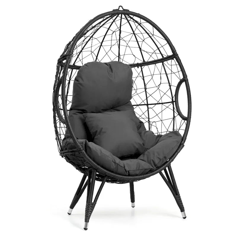 Fauteuil suspendu de jardin en forme d'œuf en osier ou fauteuil suspendu en rotin PE avec coussin – 28 P x 39 L x 60 H