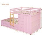Lit superposé double sur double avec armoire de rangement et tiroirs, lit superposé double en bois peu encombrant avec garde-corps pour appartement, chambre à coucher