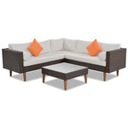 GO Salon de jardin en osier 4 pièces, mobilier de patio avec coussins colorés, canapé d'angle, coussins beiges et rotin marron