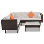 GO Salon de jardin en osier 4 pièces, mobilier de patio avec coussins colorés, canapé d'angle, coussins beiges et rotin marron