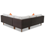 GO Salon de jardin en osier 4 pièces, mobilier de patio avec coussins colorés, canapé d'angle, coussins beiges et rotin marron