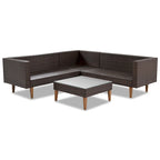 GO Salon de jardin en osier 4 pièces, mobilier de patio avec coussins colorés, canapé d'angle, coussins beiges et rotin marron