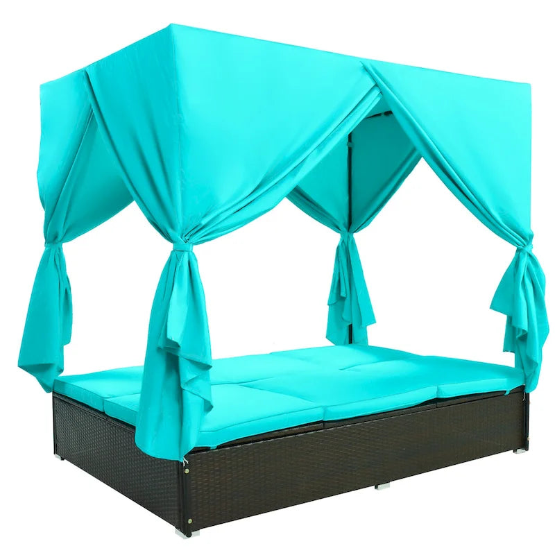 U_STYLE Lit de Repos Extérieur en Rotin Tressé avec Coussins, Sièges Ajustables