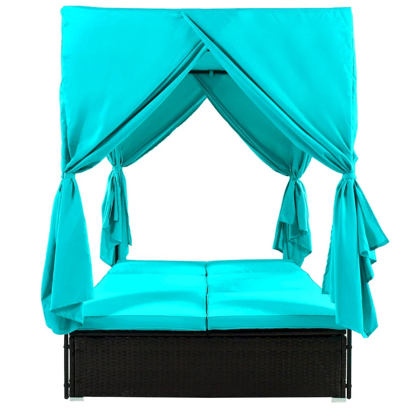 U_STYLE Lit de Repos Extérieur en Rotin Tressé avec Coussins, Sièges Ajustables