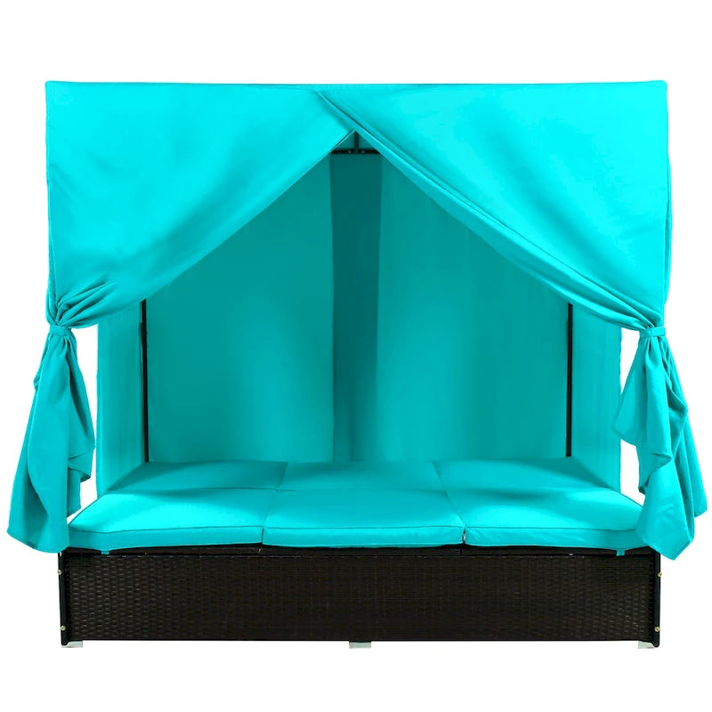 U_STYLE Lit de Repos Extérieur en Rotin Tressé avec Coussins, Sièges Ajustables
