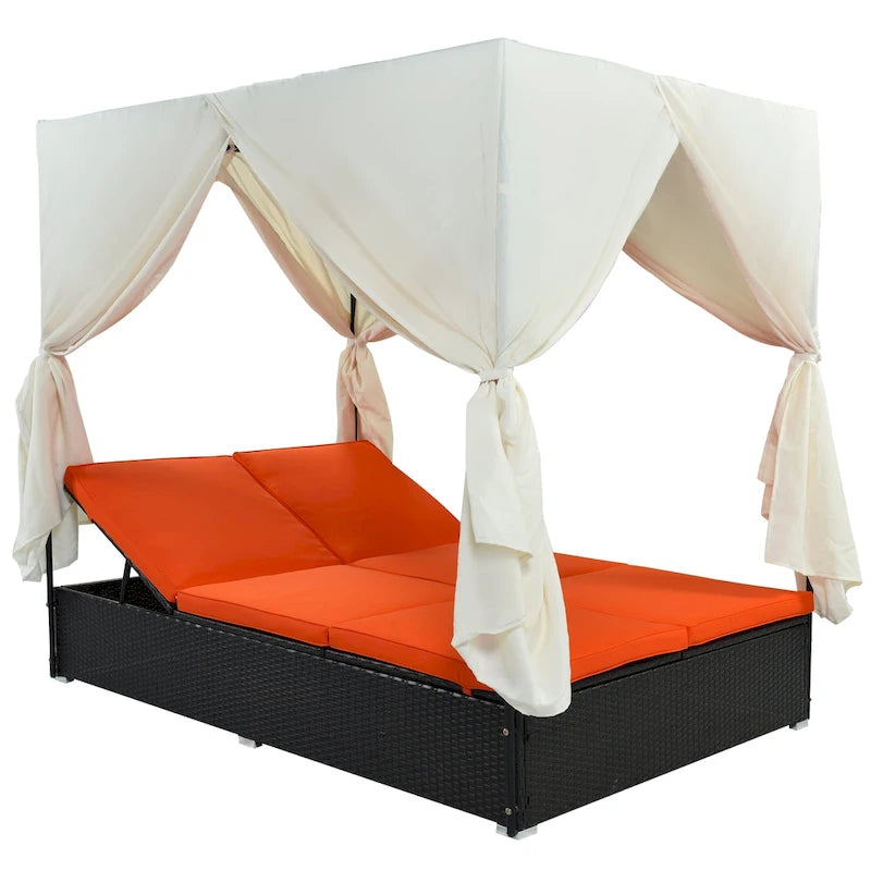 U_STYLE Lit de Repos Extérieur en Rotin Tressé avec Coussins, Sièges Ajustables