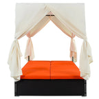 U_STYLE Lit de Repos Extérieur en Rotin Tressé avec Coussins, Sièges Ajustables