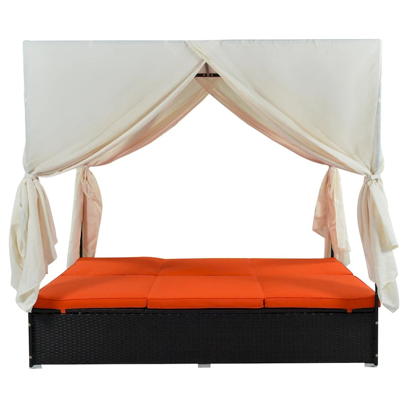 U_STYLE Lit de Repos Extérieur en Rotin Tressé avec Coussins, Sièges Ajustables