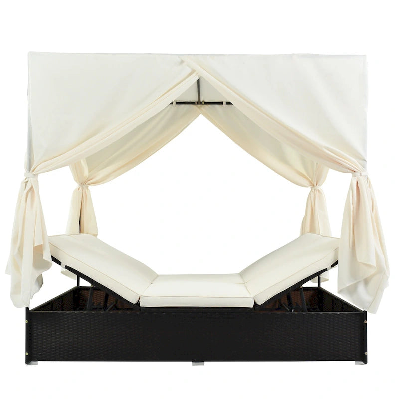 U_STYLE Lit de Repos Extérieur en Rotin Tressé avec Coussins, Sièges Ajustables