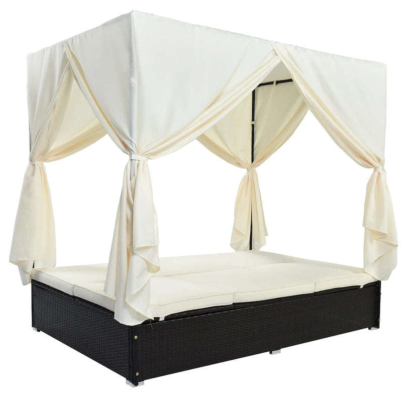 U_STYLE Lit de Repos Extérieur en Rotin Tressé avec Coussins, Sièges Ajustables