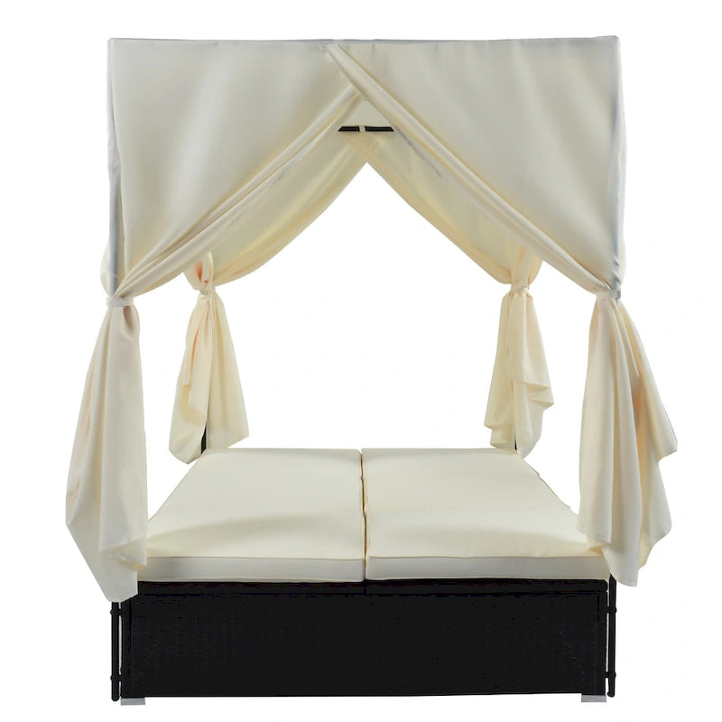 U_STYLE Lit de Repos Extérieur en Rotin Tressé avec Coussins, Sièges Ajustables