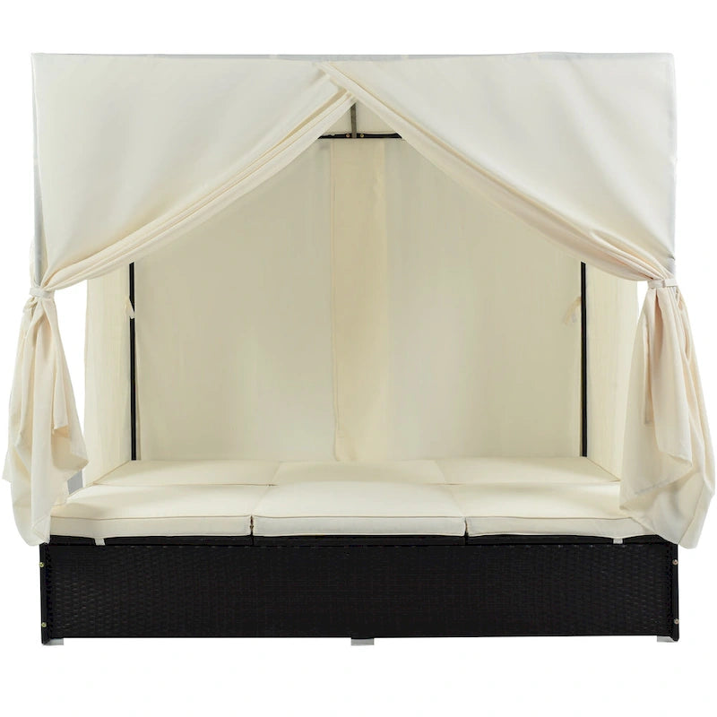 U_STYLE Lit de Repos Extérieur en Rotin Tressé avec Coussins, Sièges Ajustables