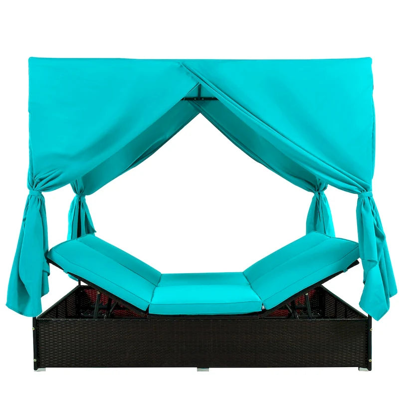 U_STYLE Lit de Repos Extérieur en Rotin Tressé avec Coussins, Sièges Ajustables