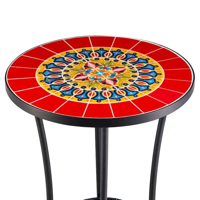 CO-Z Table d'appoint ronde 14 pouces et support pour plantes d'extérieur avec plateau en carreaux de céramique