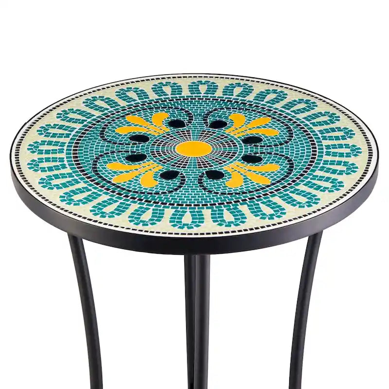 CO-Z 14-Inch Round Side Table and Outdoor Plant Stand Ceramic Tile Top