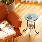 CO-Z Table d'appoint ronde 14 pouces et support pour plantes d'extérieur avec plateau en carreaux de céramique