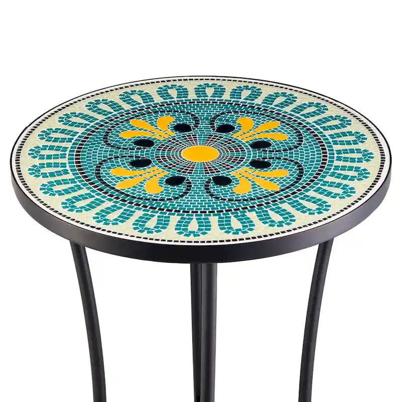 CO-Z Table d'appoint ronde 14 pouces et support pour plantes d'extérieur avec plateau en carreaux de céramique