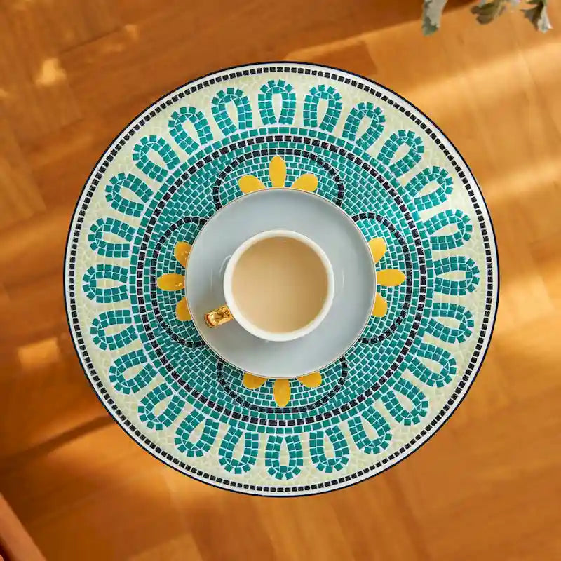 CO-Z Table d'appoint ronde 14 pouces et support pour plantes d'extérieur avec plateau en carreaux de céramique