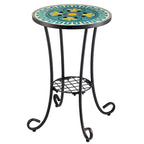 CO-Z Table d'appoint ronde 14 pouces et support pour plantes d'extérieur avec plateau en carreaux de céramique