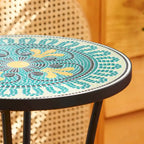 CO-Z Table d'appoint ronde 14 pouces et support pour plantes d'extérieur avec plateau en carreaux de céramique