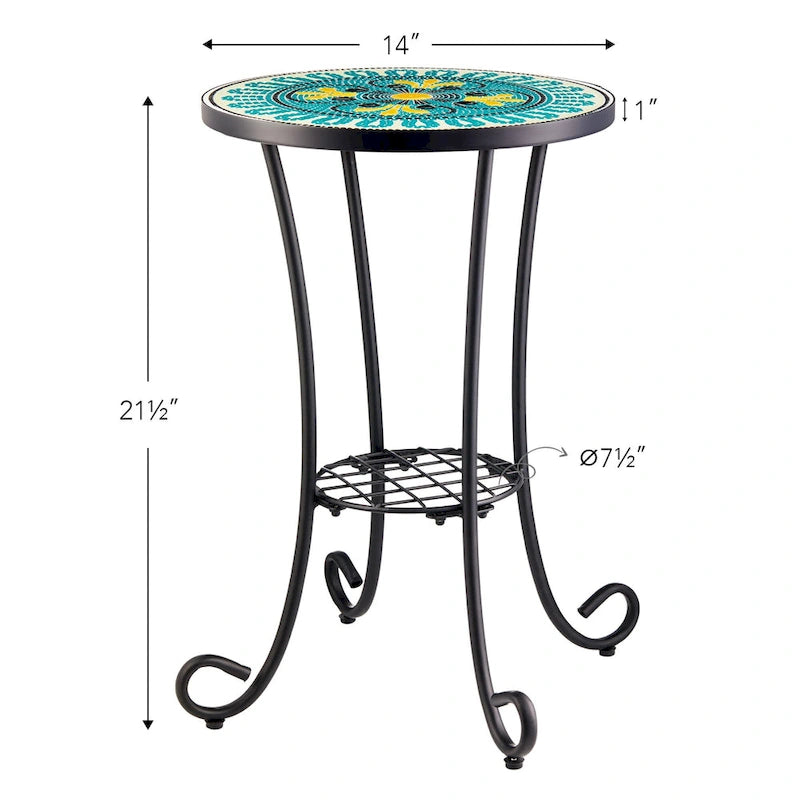 CO-Z Table d'appoint ronde 14 pouces et support pour plantes d'extérieur avec plateau en carreaux de céramique