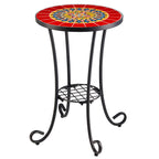 CO-Z Table d'appoint ronde 14 pouces et support pour plantes d'extérieur avec plateau en carreaux de céramique