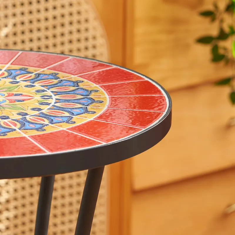 CO-Z Table d'appoint ronde 14 pouces et support pour plantes d'extérieur avec plateau en carreaux de céramique