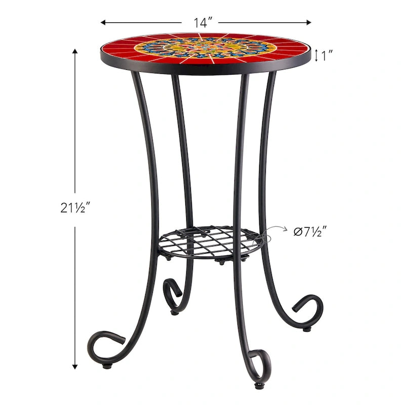 CO-Z Table d'appoint ronde 14 pouces et support pour plantes d'extérieur avec plateau en carreaux de céramique