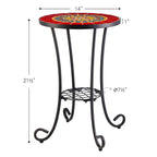 CO-Z Table d'appoint ronde 14 pouces et support pour plantes d'extérieur avec plateau en carreaux de céramique