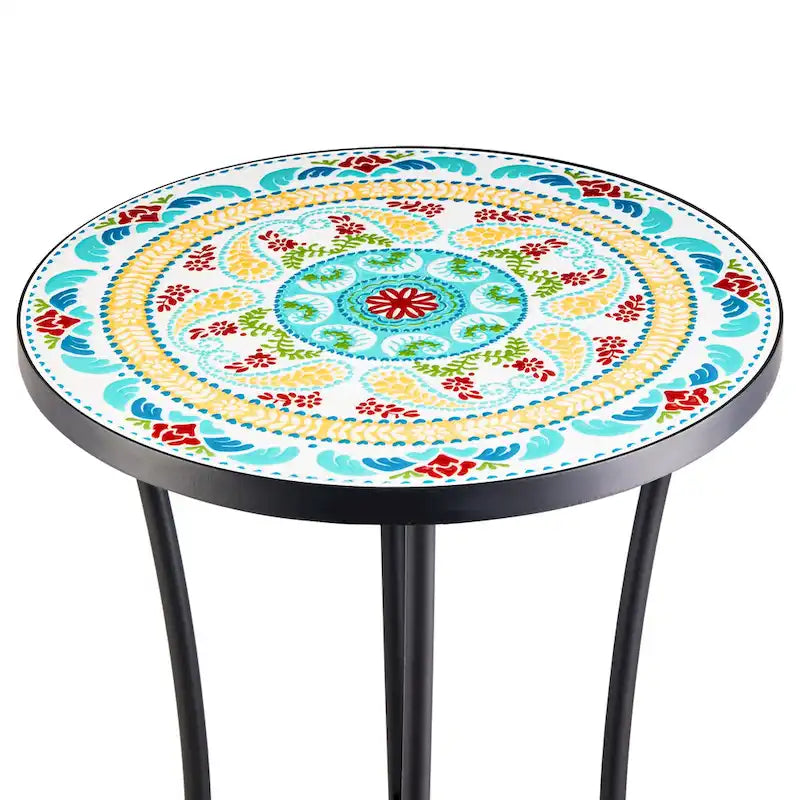 CO-Z Table d'appoint ronde 14 pouces et support pour plantes d'extérieur avec plateau en carreaux de céramique