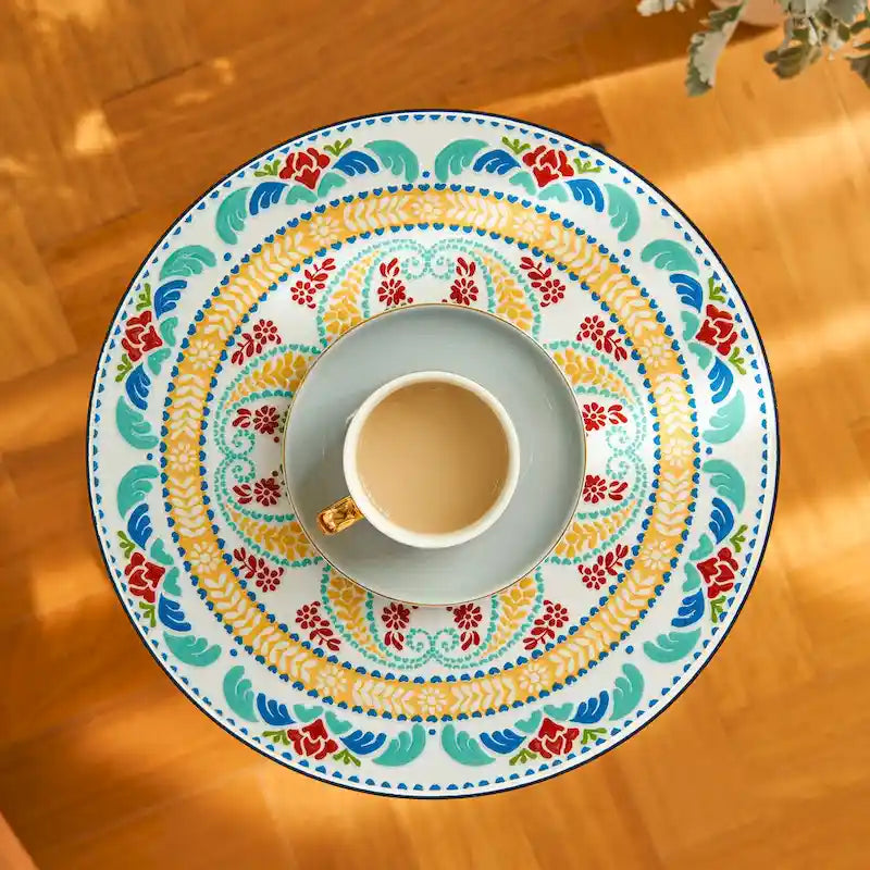 CO-Z Table d'appoint ronde 14 pouces et support pour plantes d'extérieur avec plateau en carreaux de céramique