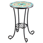 CO-Z Table d'appoint ronde 14 pouces et support pour plantes d'extérieur avec plateau en carreaux de céramique