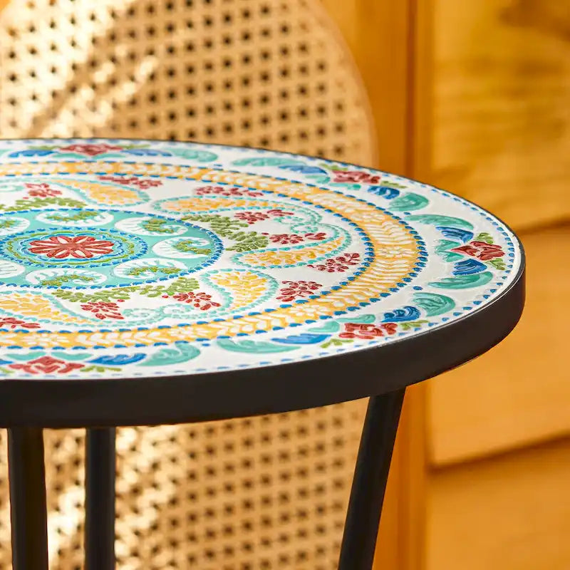 CO-Z Table d'appoint ronde 14 pouces et support pour plantes d'extérieur avec plateau en carreaux de céramique