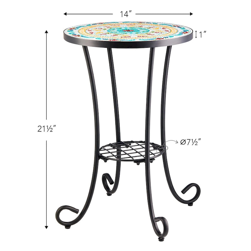 CO-Z Table d'appoint ronde 14 pouces et support pour plantes d'extérieur avec plateau en carreaux de céramique