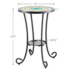 CO-Z Table d'appoint ronde 14 pouces et support pour plantes d'extérieur avec plateau en carreaux de céramique