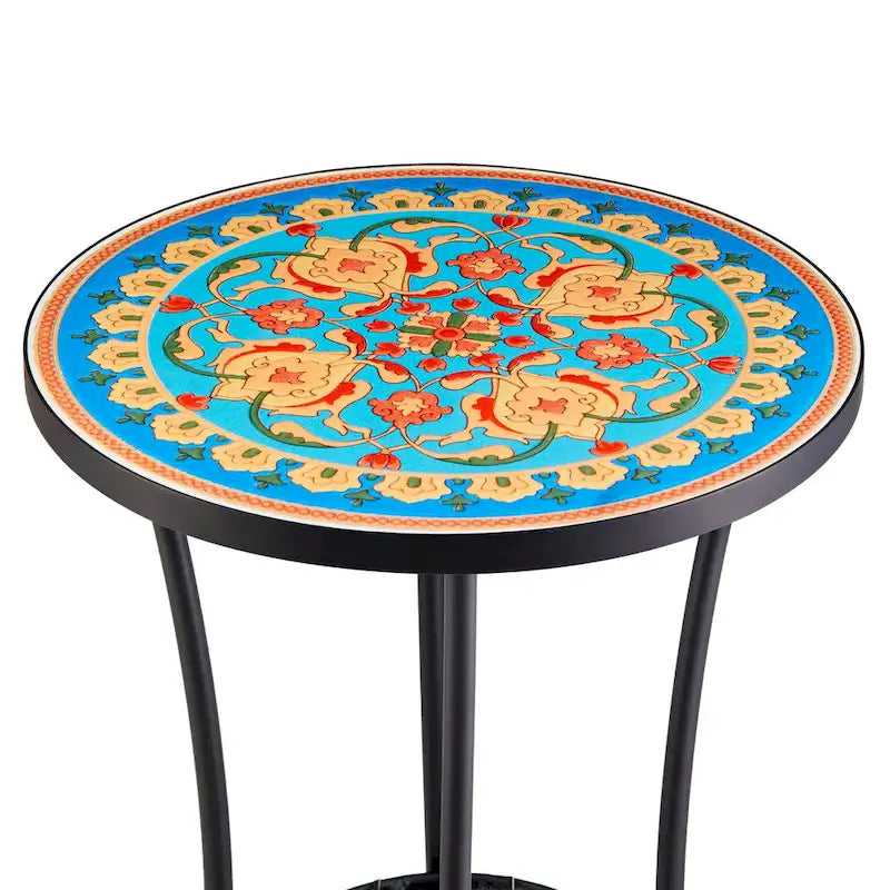 CO-Z Table d'appoint ronde 14 pouces et support pour plantes d'extérieur avec plateau en carreaux de céramique