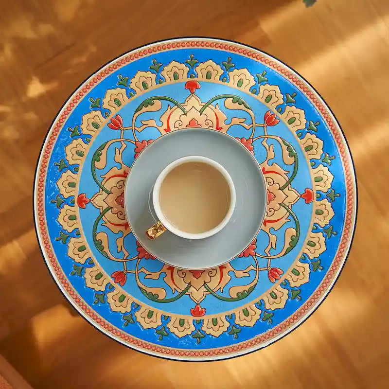 CO-Z Table d'appoint ronde 14 pouces et support pour plantes d'extérieur avec plateau en carreaux de céramique