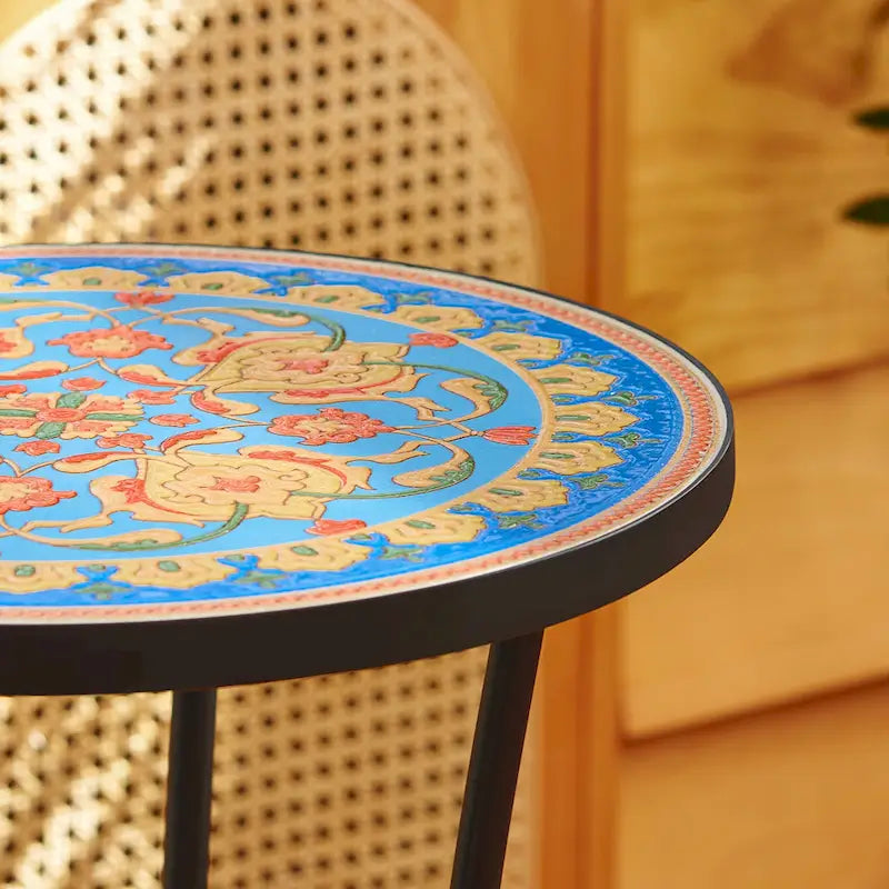 CO-Z Table d'appoint ronde 14 pouces et support pour plantes d'extérieur avec plateau en carreaux de céramique